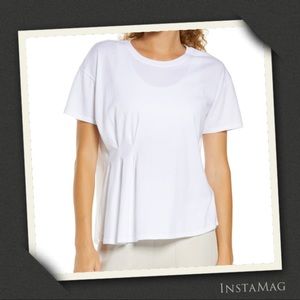 ZELLA White Pleated Asymmetrical Hem -Shirt